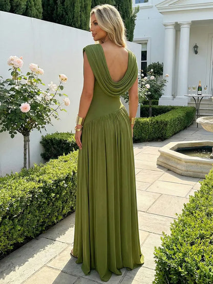 Draped Cowl Neck Sleeveless Maxi Dress
